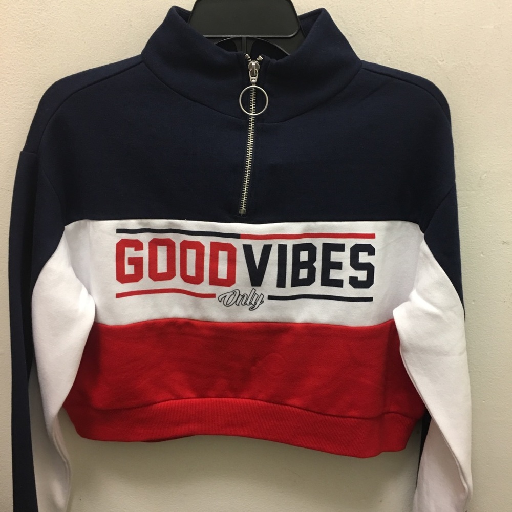 Red white and blue crop track jacket half zip